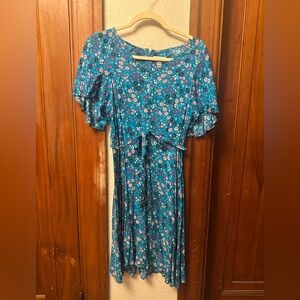 Calvin Klein Floral Blue Dress with Pink Accents